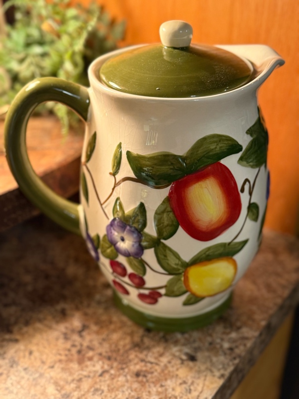 Nonnis Vintage Ceramic Fruit Pitcher - Green & Multicolor